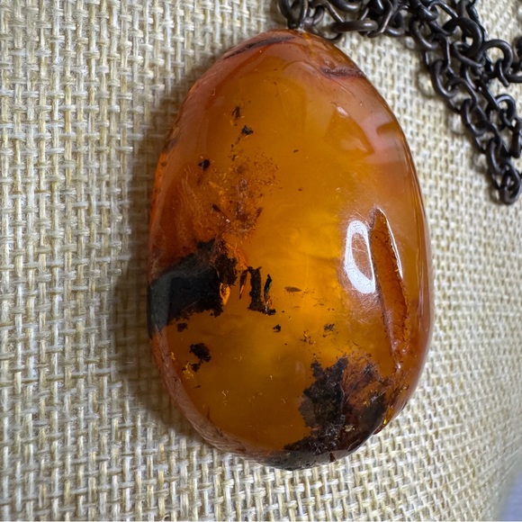 Vintage Jewelry - Baltic Amber Free Form Pendant Necklace Butterscotch Honey Antiqued Chain 26”